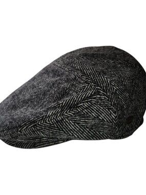 Epoch Hats Company Mens Newsboy Cap Size XL Gray Black Herringbone Lined